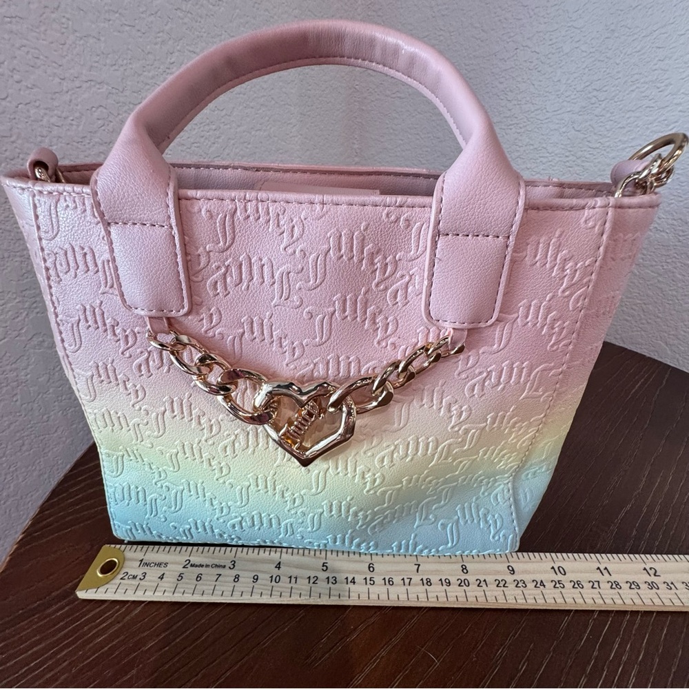 SOLD!!! Juicy Couture Pastel Pink Ombre Gold Heart Chain Purse Crossbody - Picture 13 of 13
